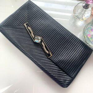 Vintage Judith Leiber Quilted Leather Clutch- Crystal Art Deco Clasp